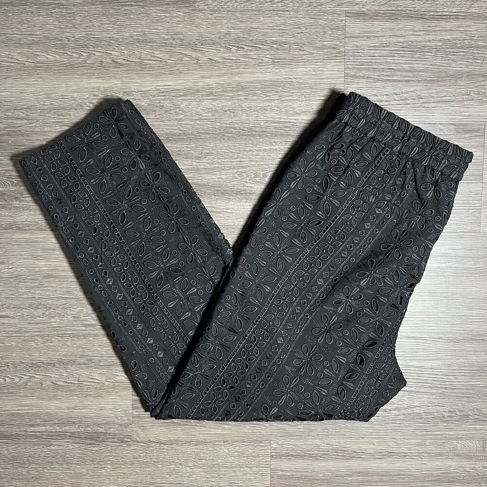 J.Crew Pull-On Easy Eyelet Pants Women's 6 Black Cropped Straight AX305 EUC